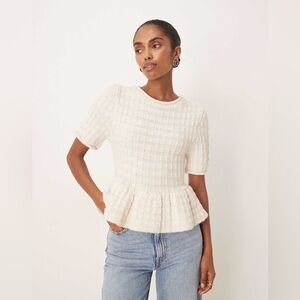 Textured Short Sleeve Peplum Sweater